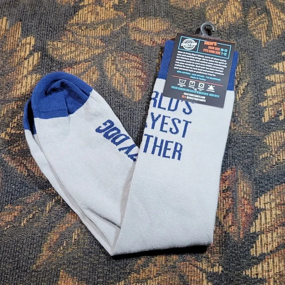 Crazy Dog Men's World's Okayest Brother Navy and LIght Blue Novelty Socks- NIP